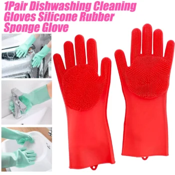 Magic Silicone Dishwashing Gloves with Scrubber